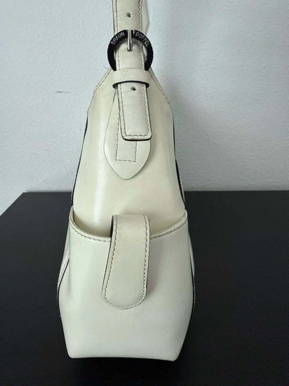 Vintage Braun Buffel German Luxury Ivory Leather Shoulder Bag Hobo
